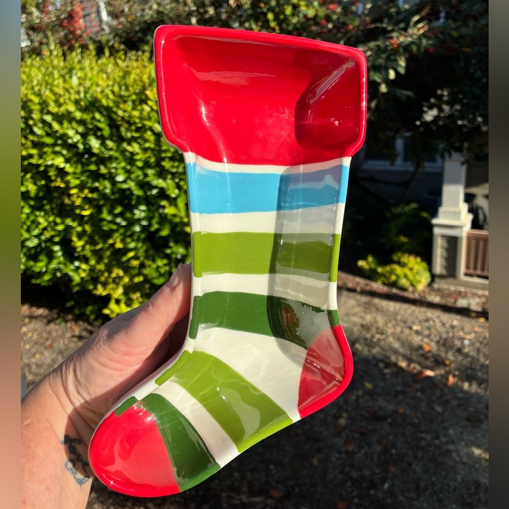 Sur La Table Colorful Striped Christmas Stocking Dish